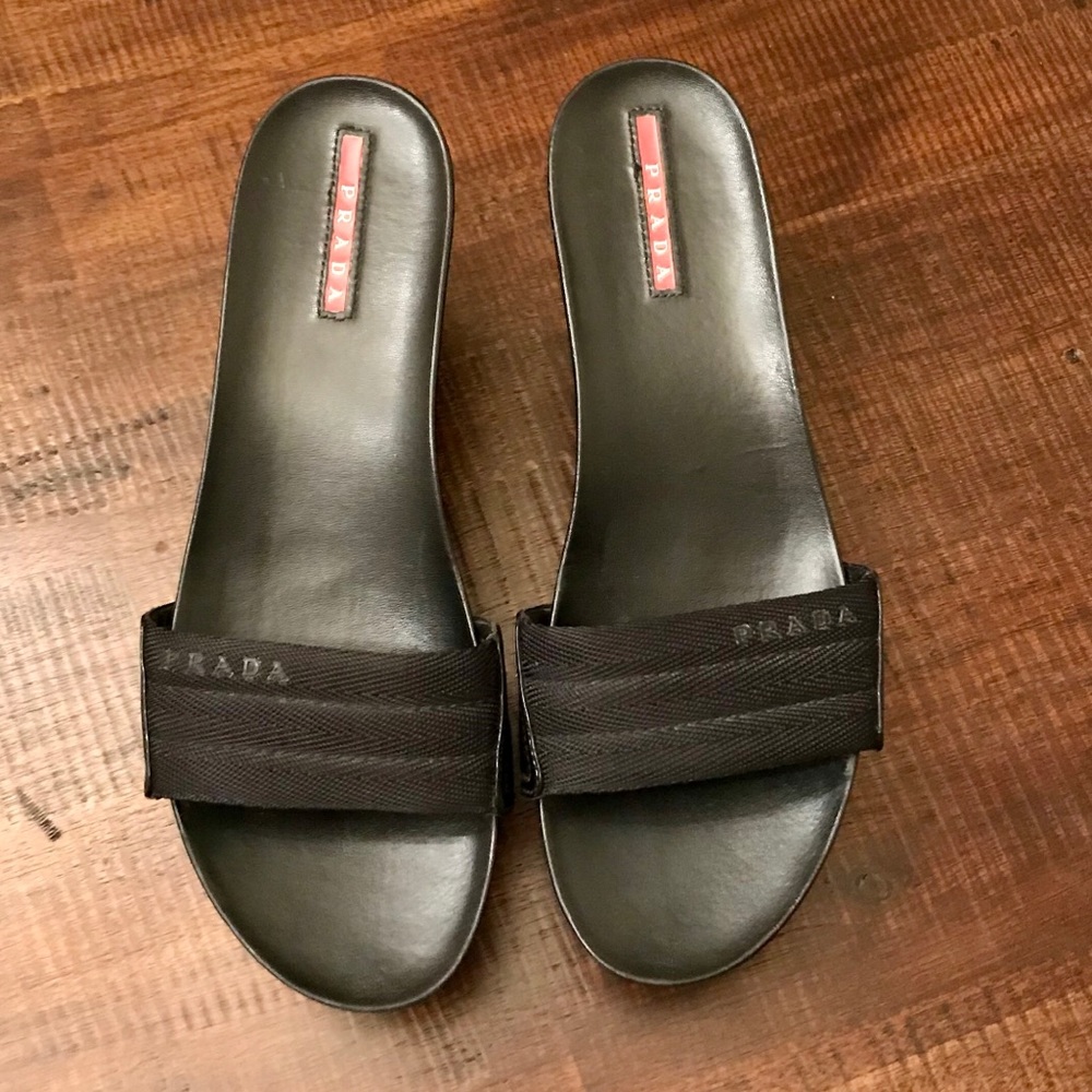 Prada Black with Patent wedges